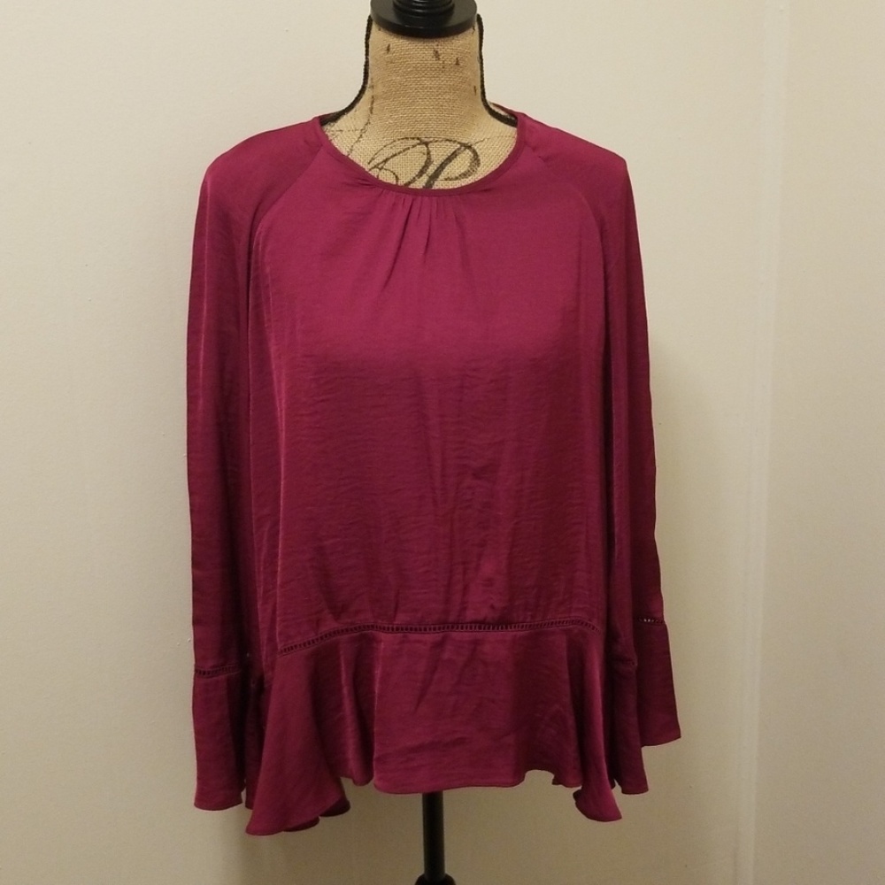 Mossimo Dark Magenta Long Sleeve Flowy Blouse